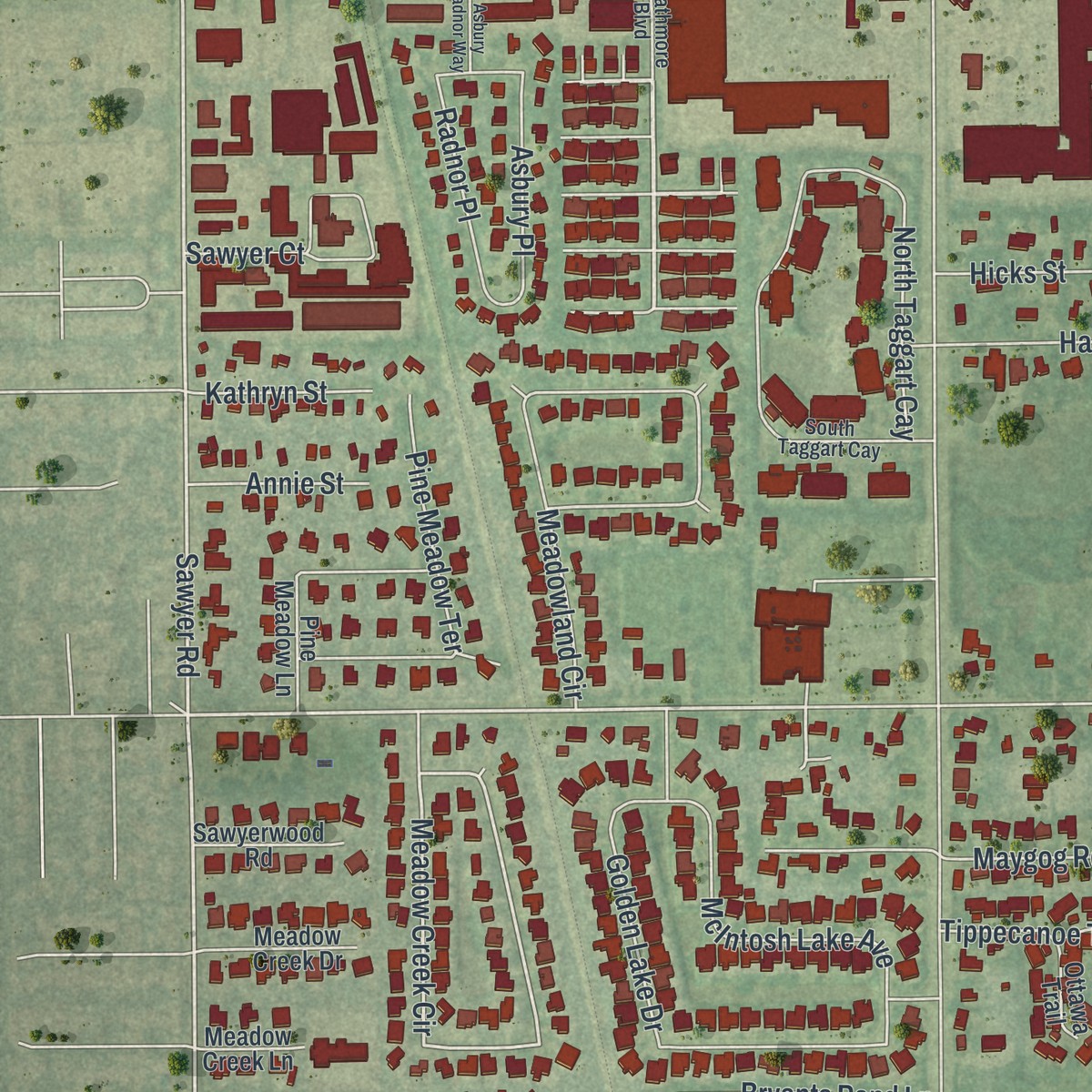 Second close-up of the map of Bee Ridge, Florida print showing more streets and buildings
