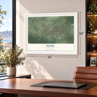 Beebe, Arkansas map, 18 x 24 inch print in a white frame in a home office