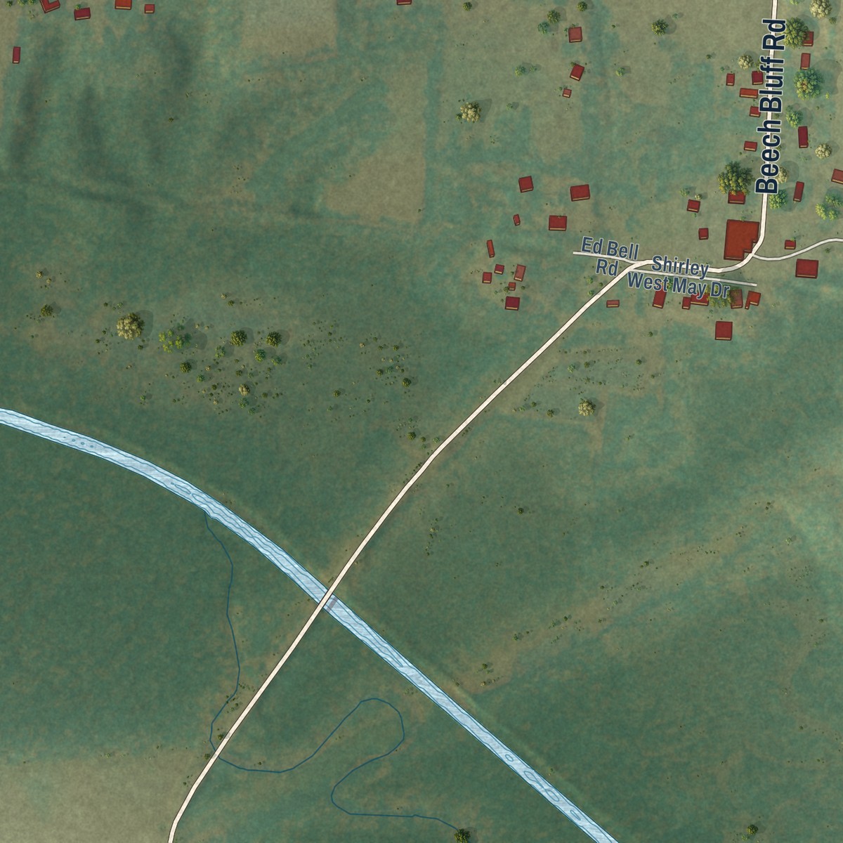 Second close-up of the map of Beech Bluff, Tennessee print showing more streets and buildings