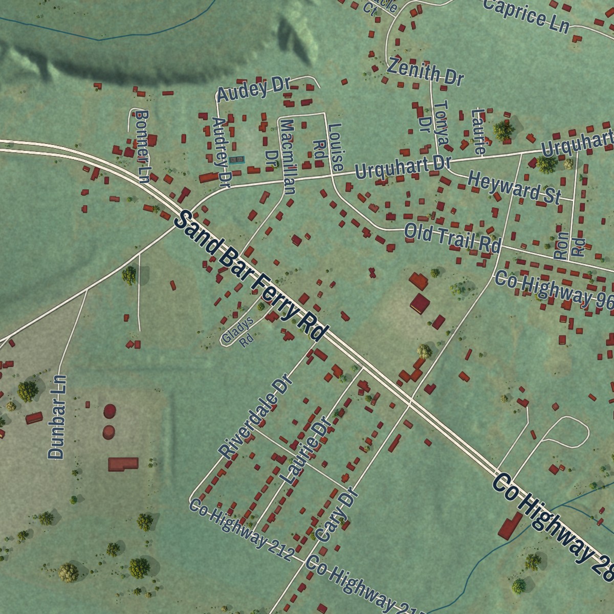 Second close-up of the map of Beech Island, South Carolina print showing more streets and buildings