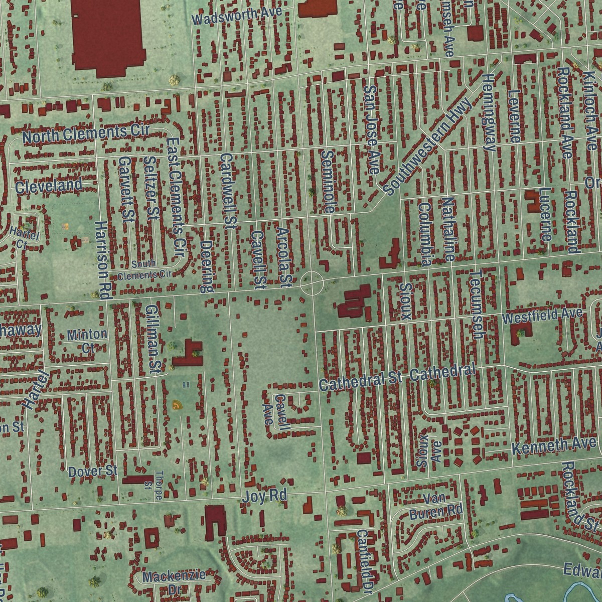 Second close-up of the map of Beech, Michigan print showing more streets and buildings