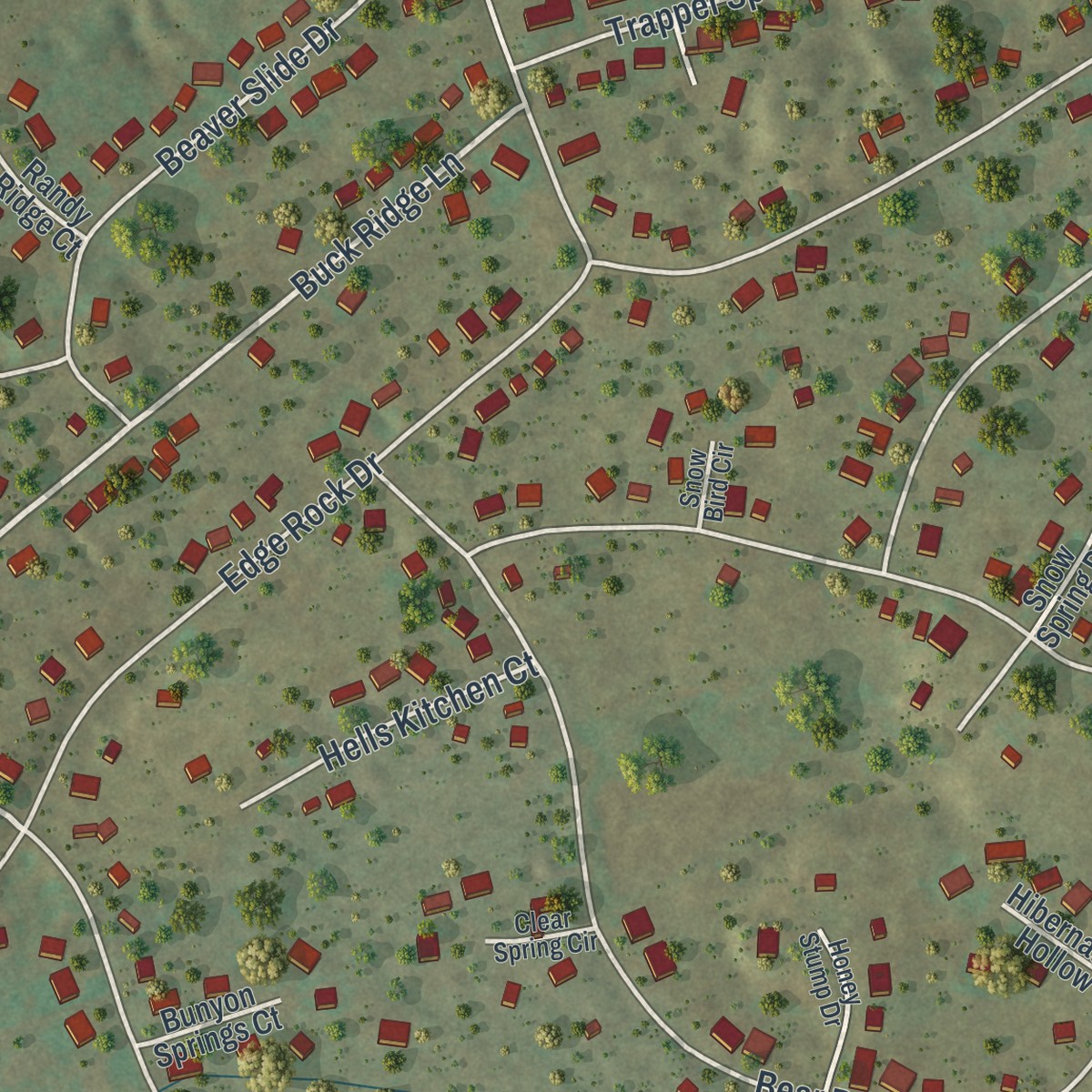Second close-up of the map of Beech Mountain Lakes, Pennsylvania print showing more streets and buildings