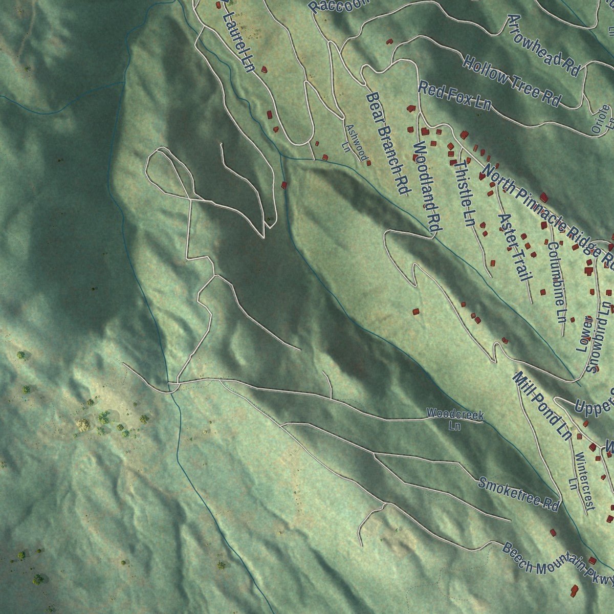 Second close-up of the map of Beech Mountain, North Carolina print showing more streets and buildings