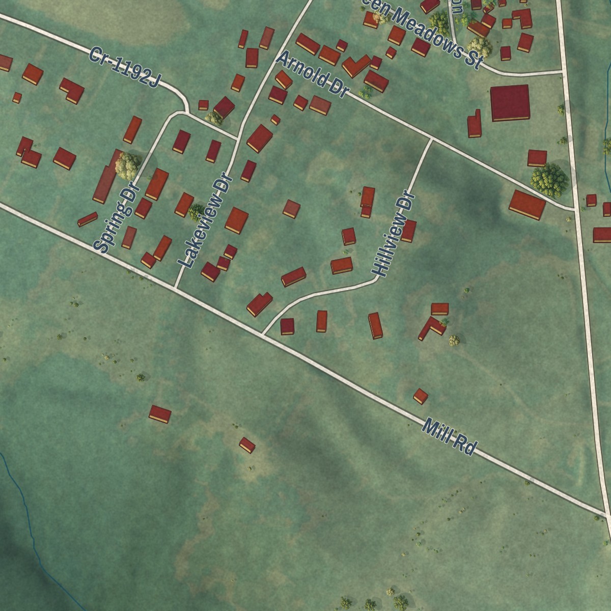Second close-up of the map of Beechmont, Kentucky print showing more streets and buildings