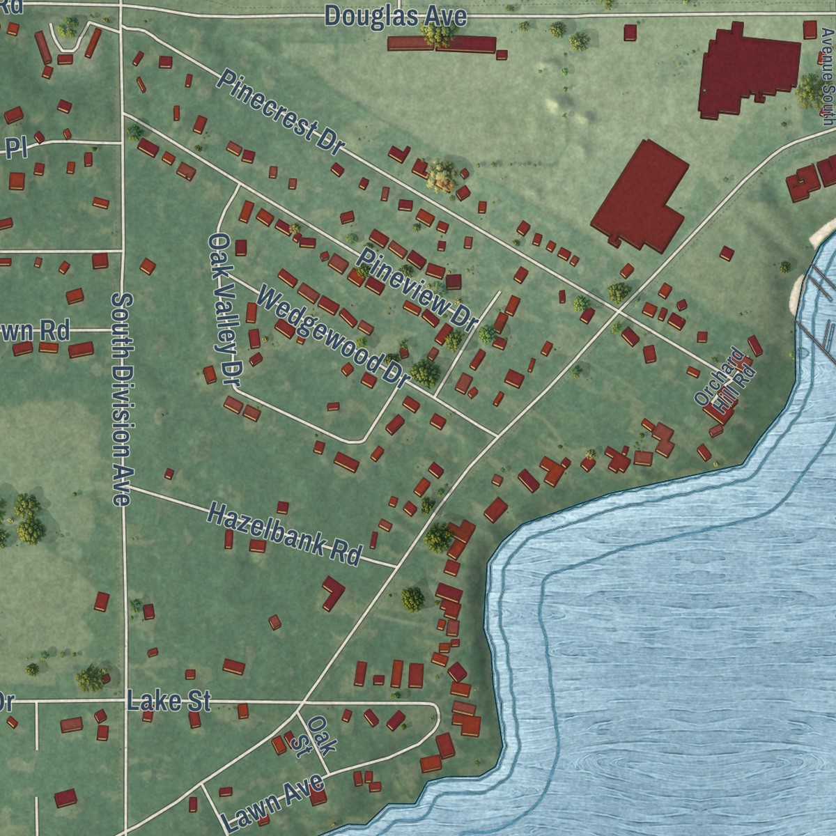 Second close-up of the map of Beechwood, Michigan print showing more streets and buildings