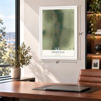 Beedeville, Arkansas map, 18 x 24 inch print in a white frame in a home office