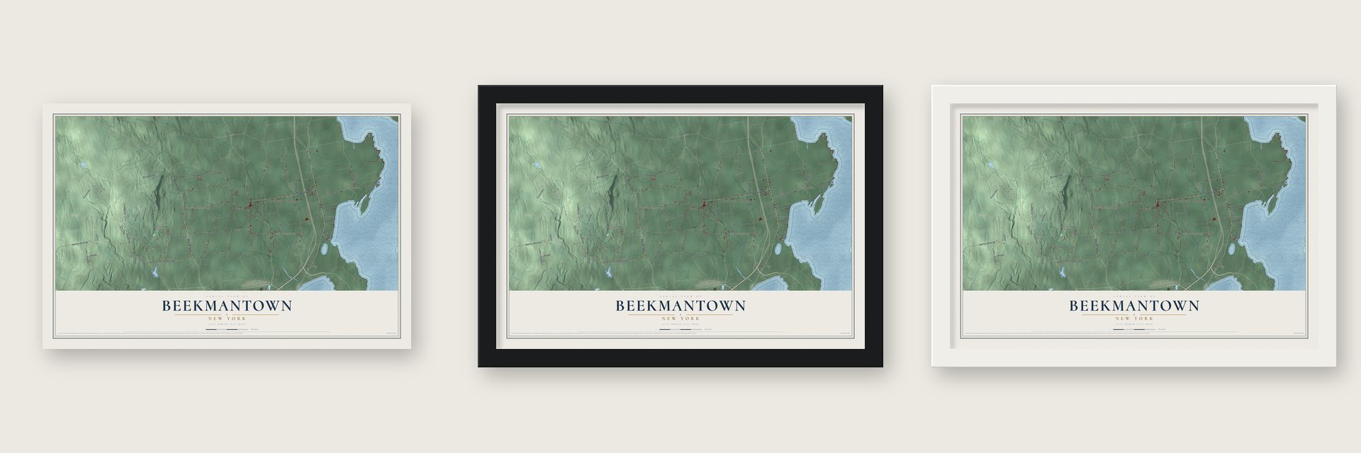 Beekmantown, New York map unframed, in a black wood frame and in a white wood frame