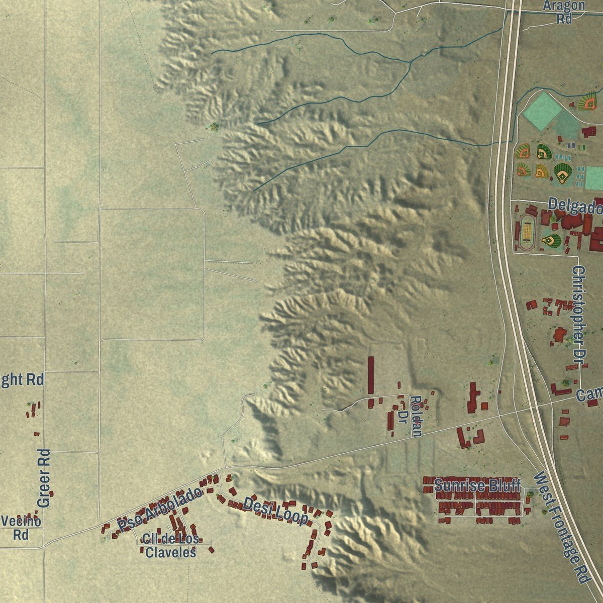 Second close-up of the map of Belen, New Mexico print showing more streets and buildings