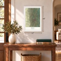 Belen, New Mexico map, 12 x 18 inch print in a white frame in an entryway