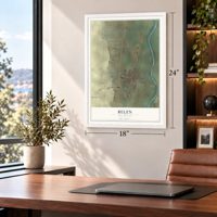 Belen, New Mexico map, 18 x 24 inch print in a white frame in a home office