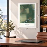 Belfry, Montana map, 18 x 24 inch print in a white frame in a home office