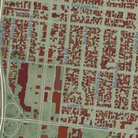Second close-up of the map of Bell Gardens, California print showing more streets and buildings