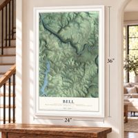 Bell, Westmoreland County, Pennsylvania map, 24 x 36 inch print in a white frame by a staircase