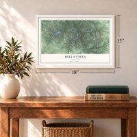 Bella Vista, Arkansas map, 12 x 18 inch print in a white frame in an entryway