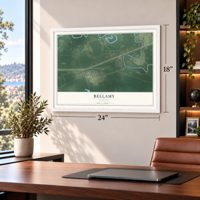Bellamy, Alabama map, 18 x 24 inch print in a white frame in a home office