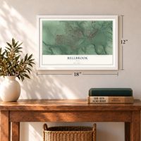 Bellbrook, Ohio map, 12 x 18 inch print in a white frame in an entryway