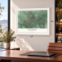 Bellbrook, Ohio map, 18 x 24 inch print in a white frame in a home office