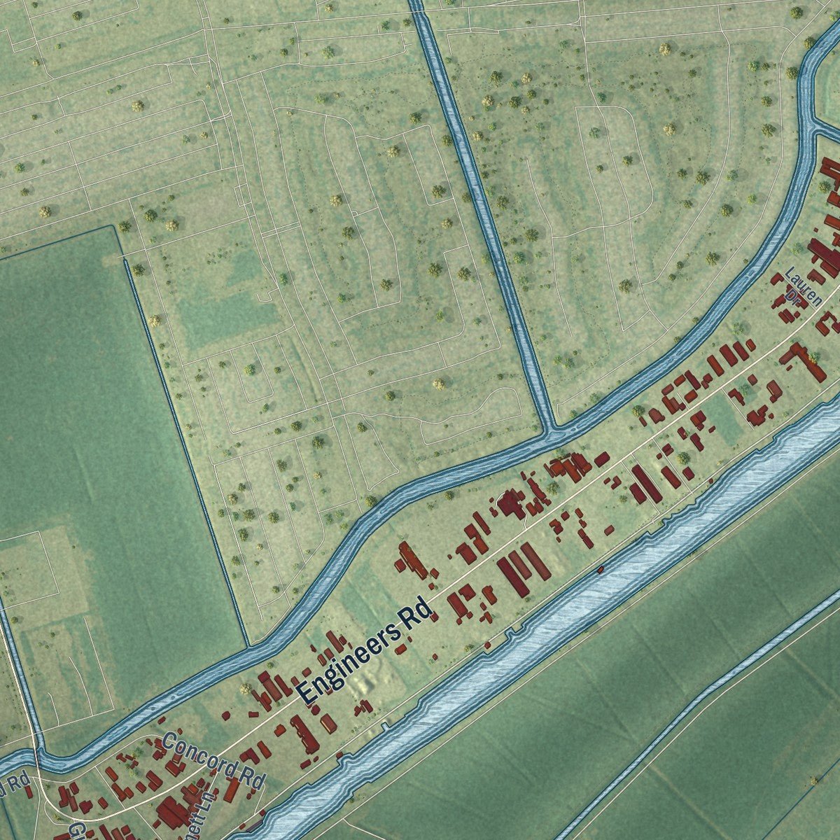 Second close-up of the map of Belle Chasse, Louisiana print showing more streets and buildings