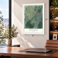 Belle Chasse, Louisiana map, 18 x 24 inch print in a white frame in a home office