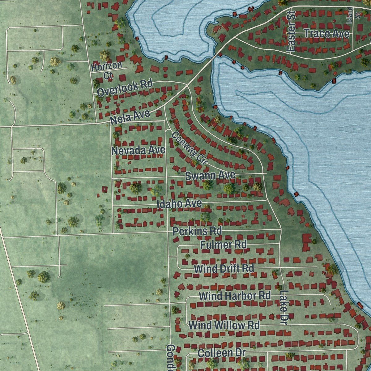 Second close-up of the map of Belle Isle, Florida print showing more streets and buildings