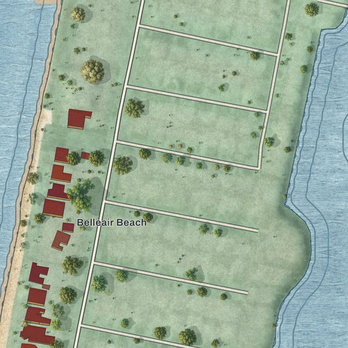 Second close-up of the map of Belleair Shore, Florida print showing more streets and buildings