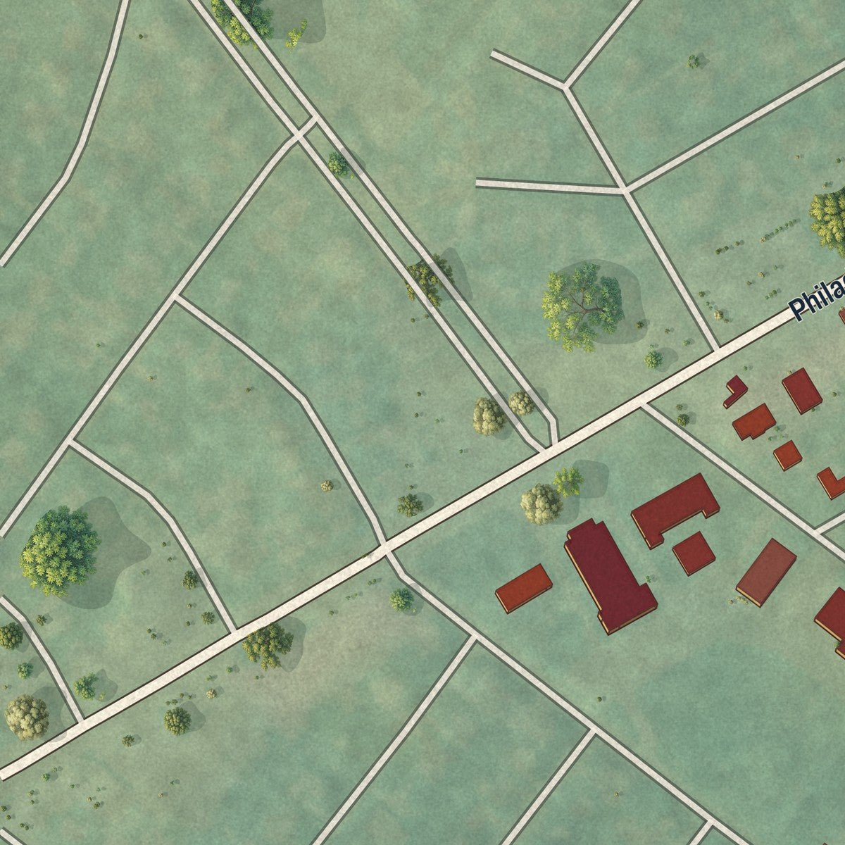 Second close-up of the map of Bellefonte, Delaware print showing more streets and buildings