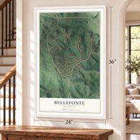 Bellefonte, Kentucky map, 24 x 36 inch print in a white frame by a staircase
