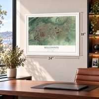 Bellefonte, Pennsylvania map, 18 x 24 inch print in a white frame in a home office