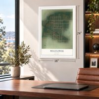 Bellflower, Missouri map, 18 x 24 inch print in a white frame in a home office