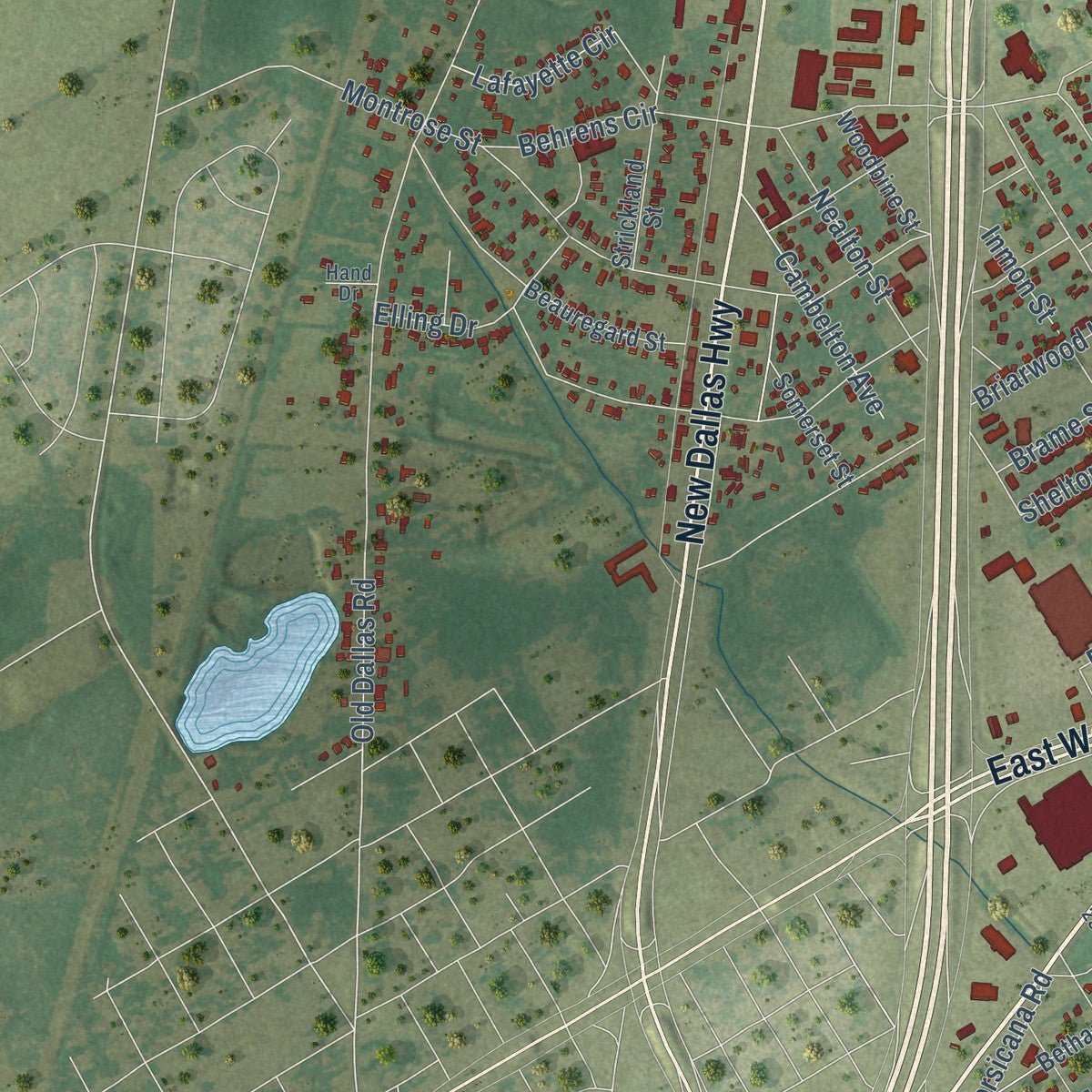 Second close-up of the map of Bellmead, Texas print showing more streets and buildings