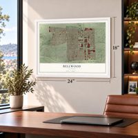 Bellwood, Illinois map, 18 x 24 inch print in a white frame in a home office