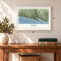 Belmar, Nebraska map, 12 x 18 inch print in a white frame in an entryway