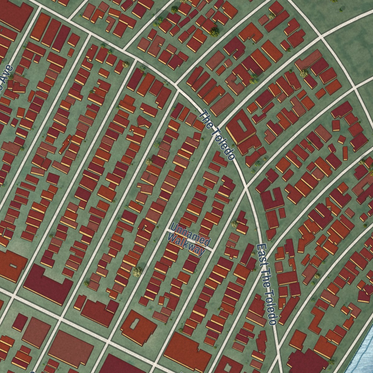 Second close-up of the map of Belmont Shore, California print showing more streets and buildings