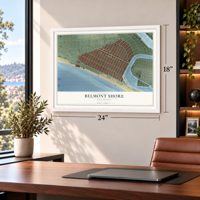 Belmont Shore, California map, 18 x 24 inch print in a white frame in a home office