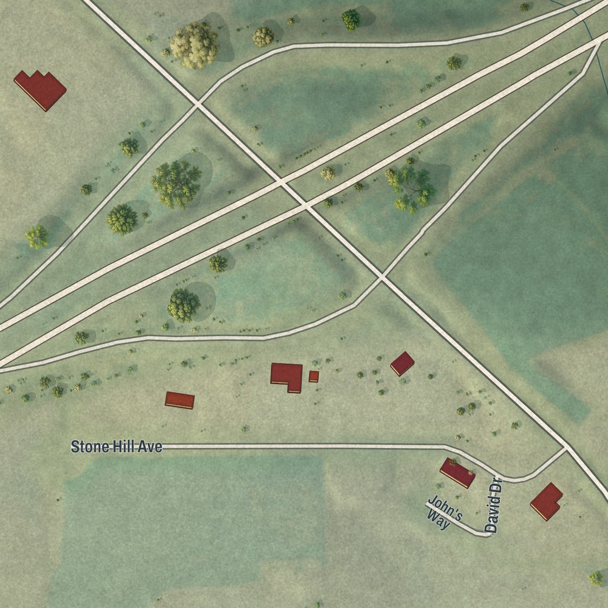 Second close-up of the map of Belmont, Wisconsin print showing more streets and buildings