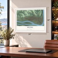 Belpre, Ohio map, 18 x 24 inch print in a white frame in a home office