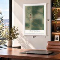 Beltrami, Minnesota map, 18 x 24 inch print in a white frame in a home office
