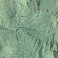 Close-up of the map of Belvidere, Vermont print showing terrain and local geography