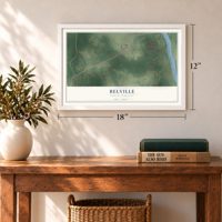 Belville, North Carolina map, 12 x 18 inch print in a white frame in an entryway