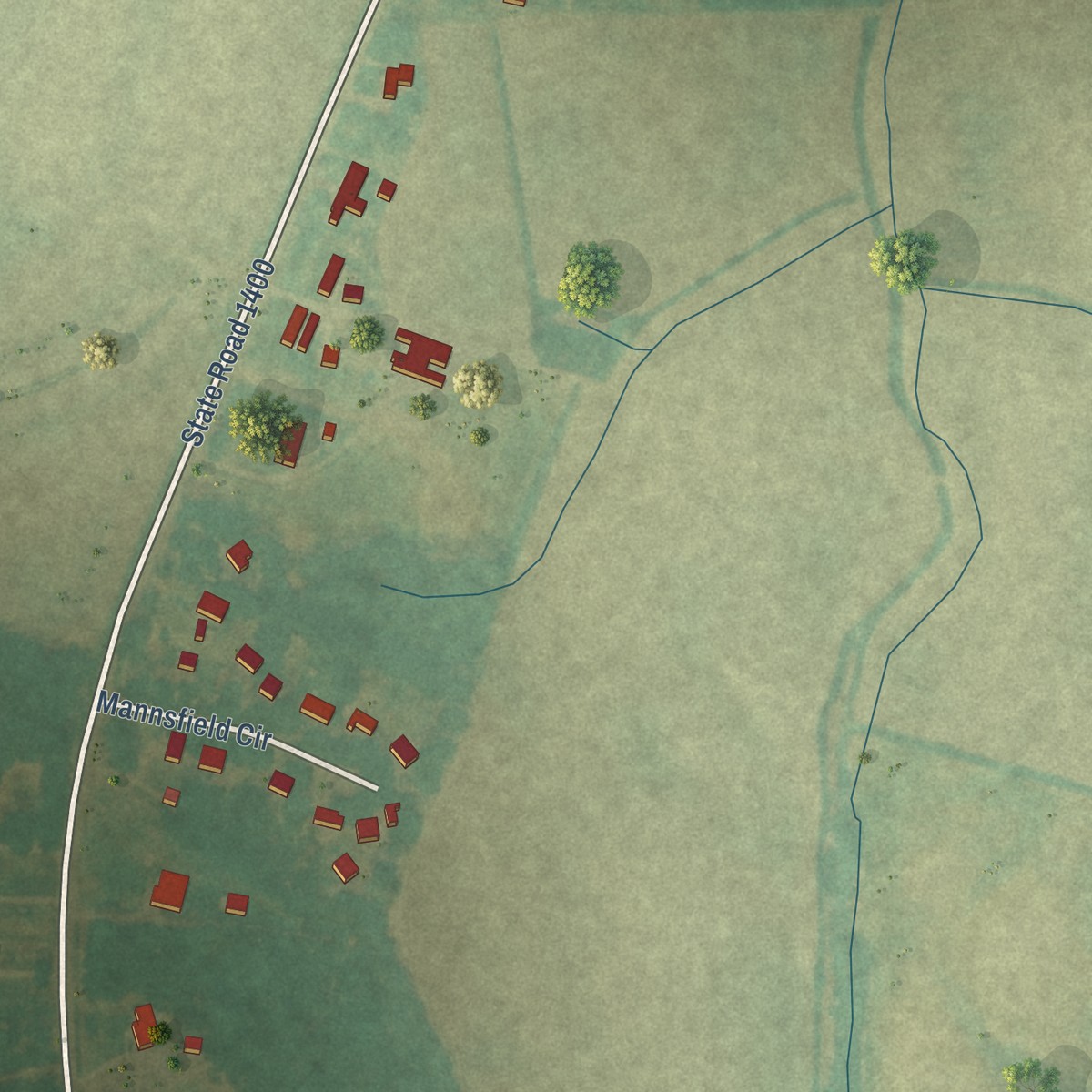 Second close-up of the map of Belvoir, North Carolina print showing more streets and buildings