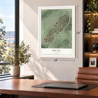 Ben Ali, California map, 18 x 24 inch print in a white frame in a home office
