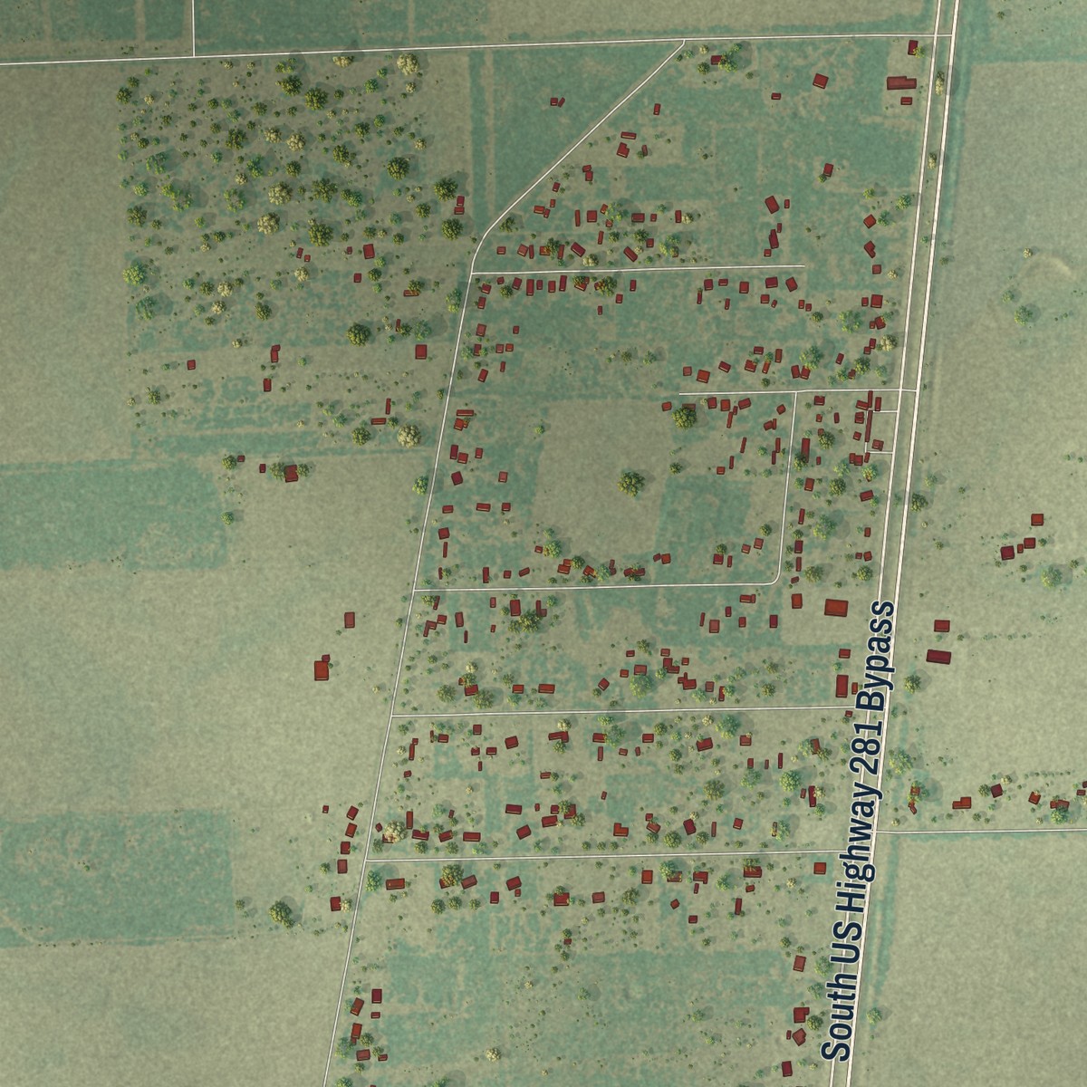 Second close-up of the map of Ben Bolt, Texas print showing more streets and buildings