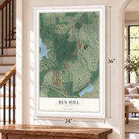 Ben Hill, Georgia map, 24 x 36 inch print in a white frame by a staircase