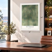 Ben Wheeler, Texas map, 18 x 24 inch print in a white frame in a home office