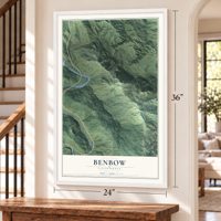 Benbow, California map, 24 x 36 inch print in a white frame by a staircase