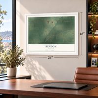 Bendon, Michigan map, 18 x 24 inch print in a white frame in a home office