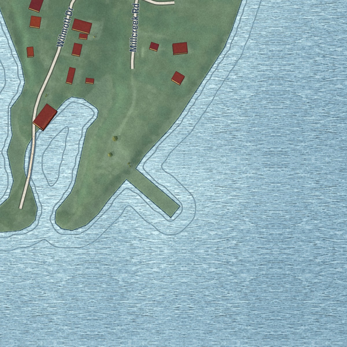 Second close-up of the map of Benedict, Maryland print showing more streets and buildings