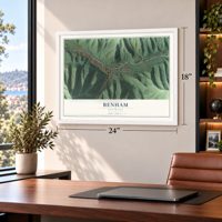 Benham, Kentucky map, 18 x 24 inch print in a white frame in a home office