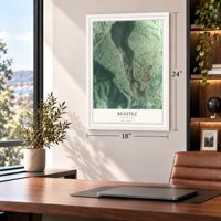 Benítez, Puerto Rico map, 18 x 24 inch print in a white frame in a home office