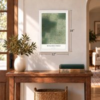 Benjamin Perez, Texas map, 12 x 18 inch print in a white frame in an entryway